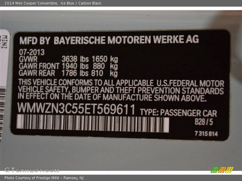 Ice Blue / Carbon Black 2014 Mini Cooper Convertible