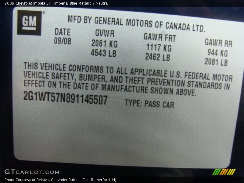 Imperial Blue Metallic / Neutral 2009 Chevrolet Impala LT
