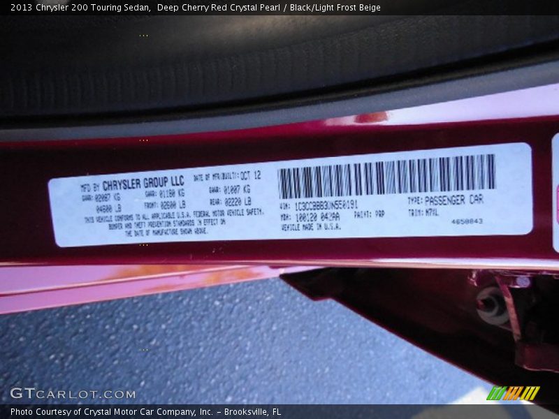 Deep Cherry Red Crystal Pearl / Black/Light Frost Beige 2013 Chrysler 200 Touring Sedan