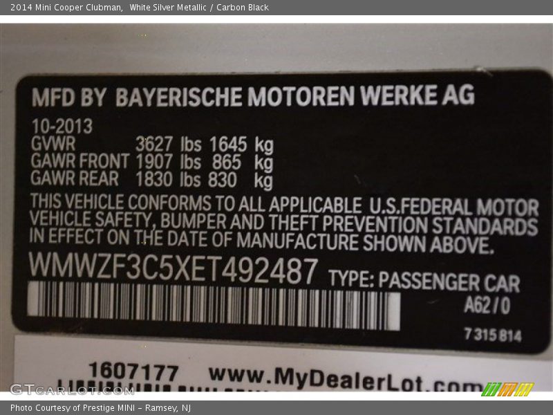 White Silver Metallic / Carbon Black 2014 Mini Cooper Clubman