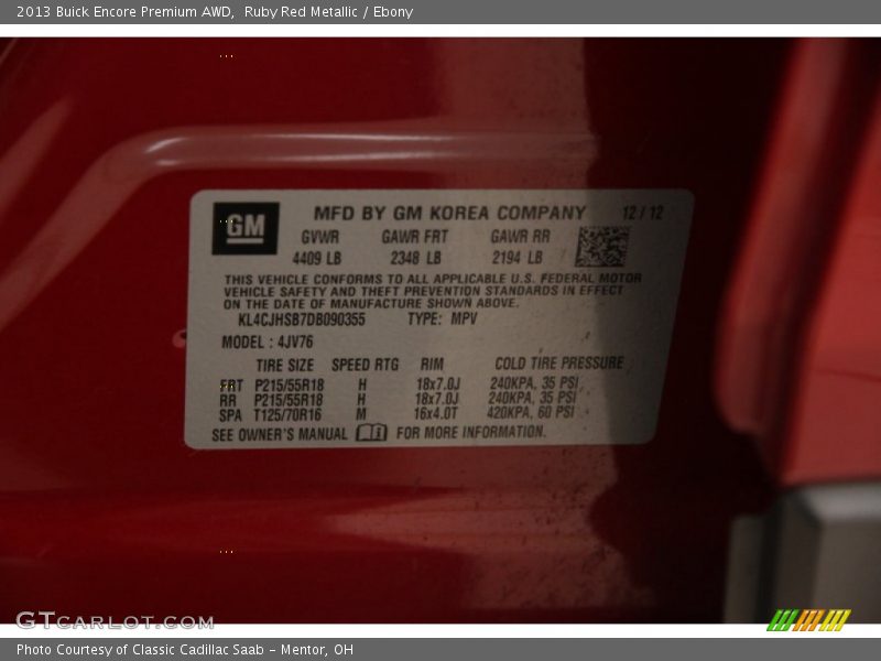 Ruby Red Metallic / Ebony 2013 Buick Encore Premium AWD