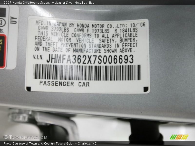 Alabaster Silver Metallic / Blue 2007 Honda Civic Hybrid Sedan