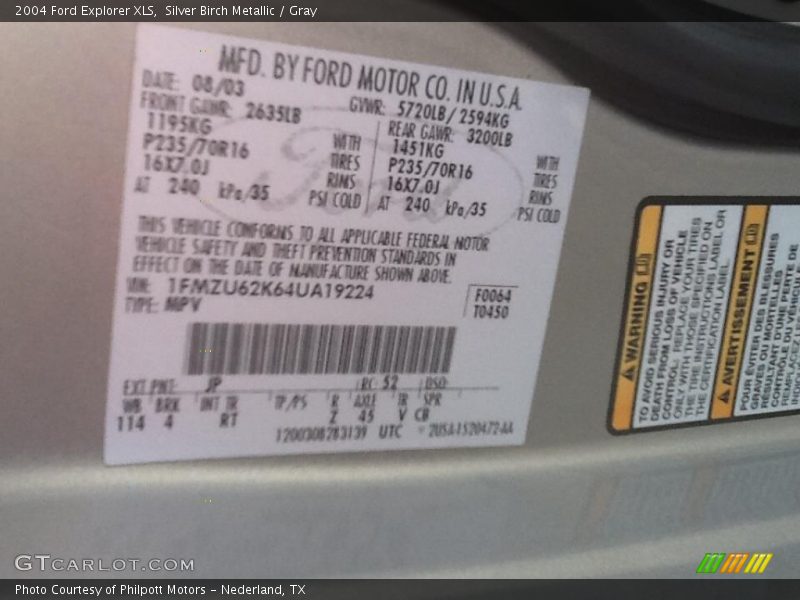 Silver Birch Metallic / Gray 2004 Ford Explorer XLS