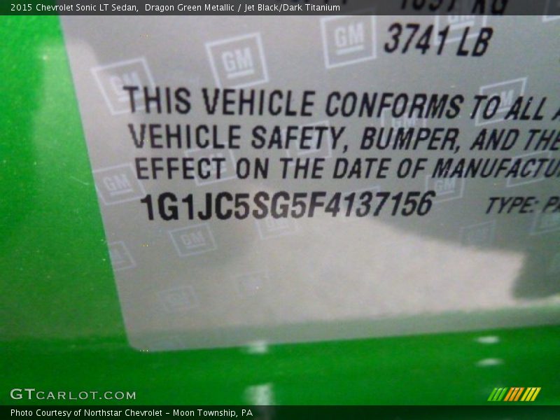 Dragon Green Metallic / Jet Black/Dark Titanium 2015 Chevrolet Sonic LT Sedan
