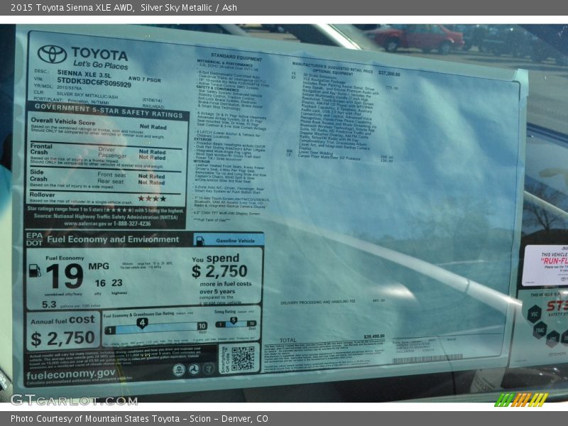 Silver Sky Metallic / Ash 2015 Toyota Sienna XLE AWD