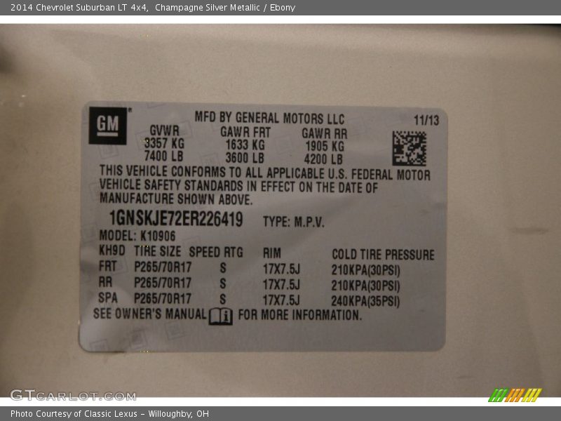 Champagne Silver Metallic / Ebony 2014 Chevrolet Suburban LT 4x4