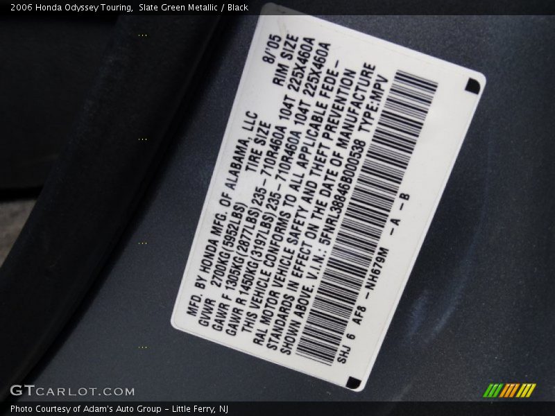 Slate Green Metallic / Black 2006 Honda Odyssey Touring