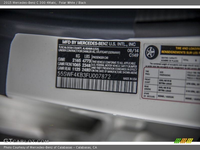 Polar White / Black 2015 Mercedes-Benz C 300 4Matic