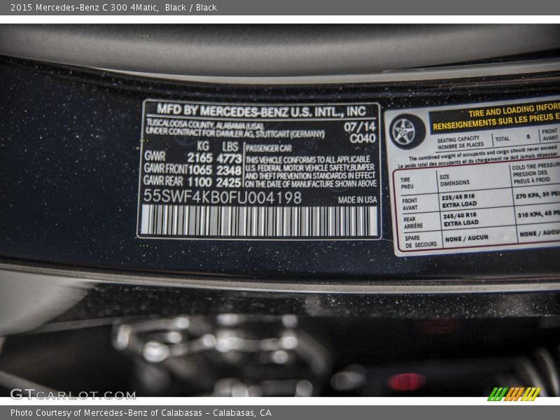 Black / Black 2015 Mercedes-Benz C 300 4Matic