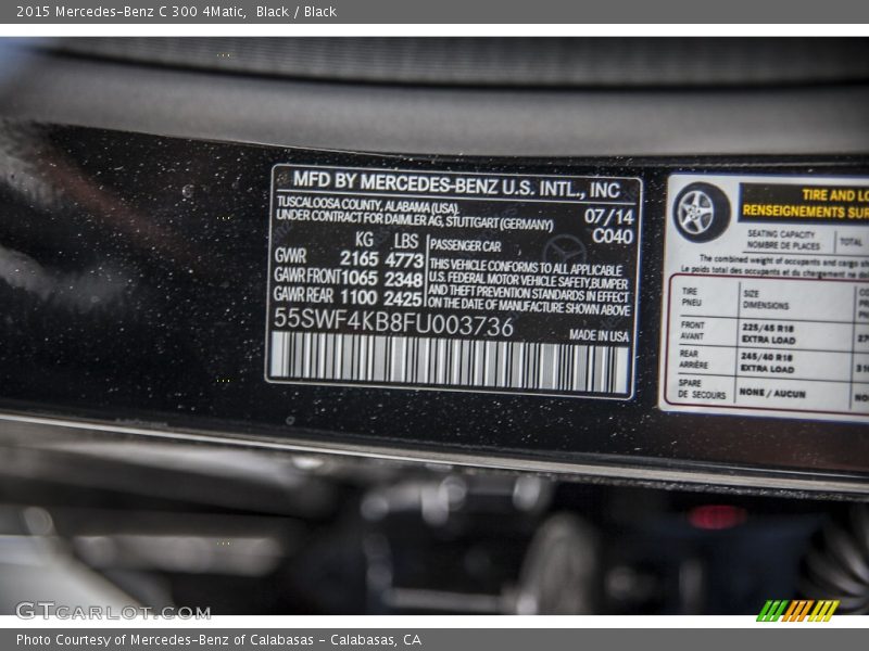 Black / Black 2015 Mercedes-Benz C 300 4Matic