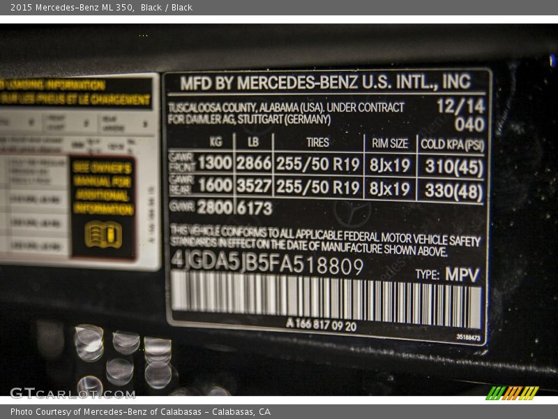Black / Black 2015 Mercedes-Benz ML 350