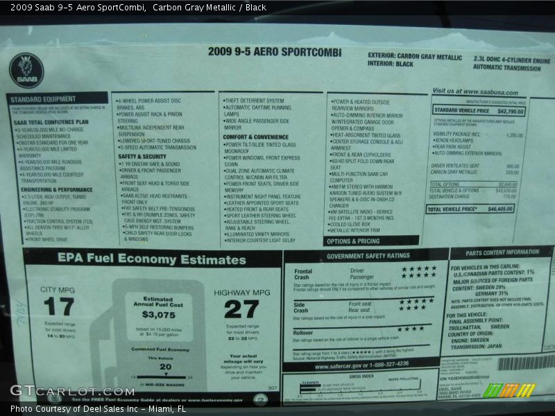 Carbon Gray Metallic / Black 2009 Saab 9-5 Aero SportCombi