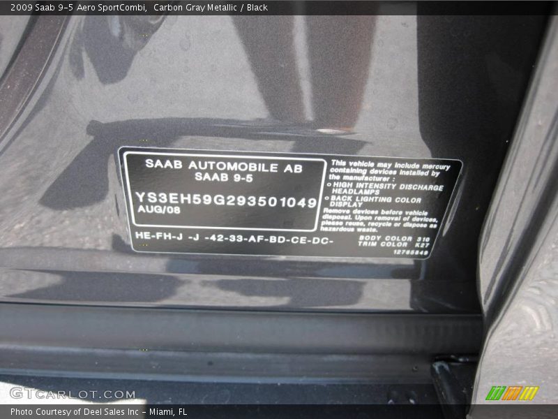 Carbon Gray Metallic / Black 2009 Saab 9-5 Aero SportCombi