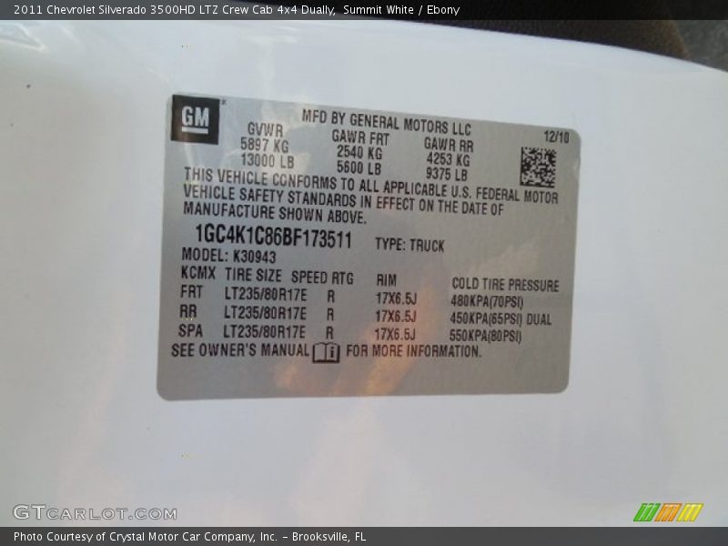 Summit White / Ebony 2011 Chevrolet Silverado 3500HD LTZ Crew Cab 4x4 Dually