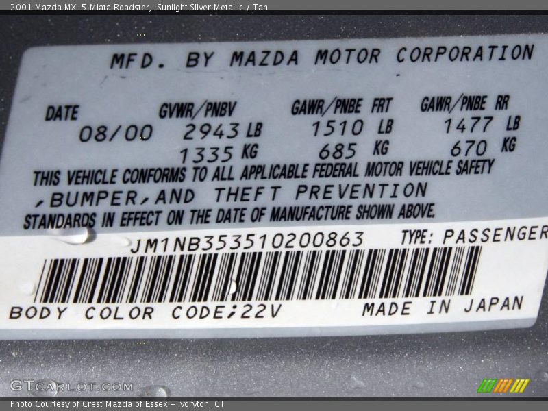 Sunlight Silver Metallic / Tan 2001 Mazda MX-5 Miata Roadster