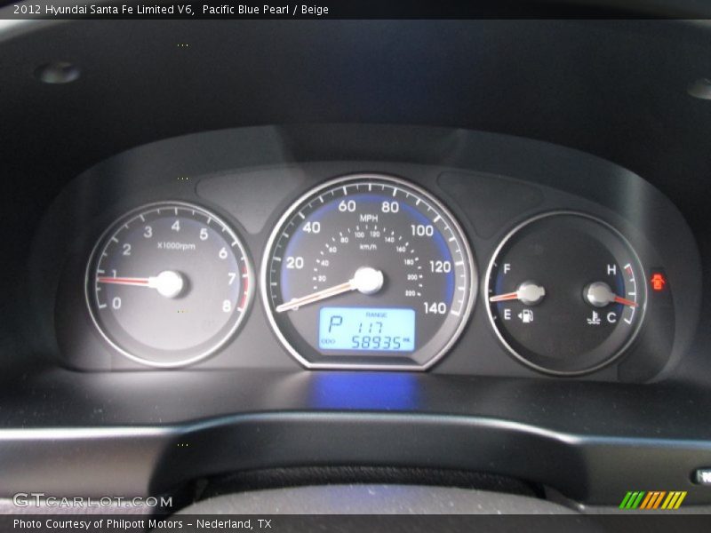 Pacific Blue Pearl / Beige 2012 Hyundai Santa Fe Limited V6