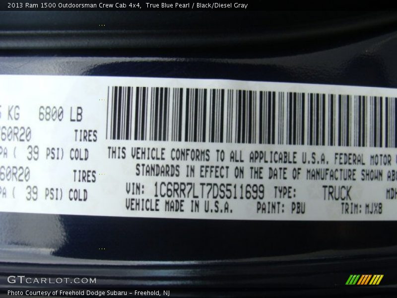 True Blue Pearl / Black/Diesel Gray 2013 Ram 1500 Outdoorsman Crew Cab 4x4