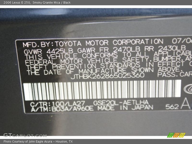 Smoky Granite Mica / Black 2006 Lexus IS 250