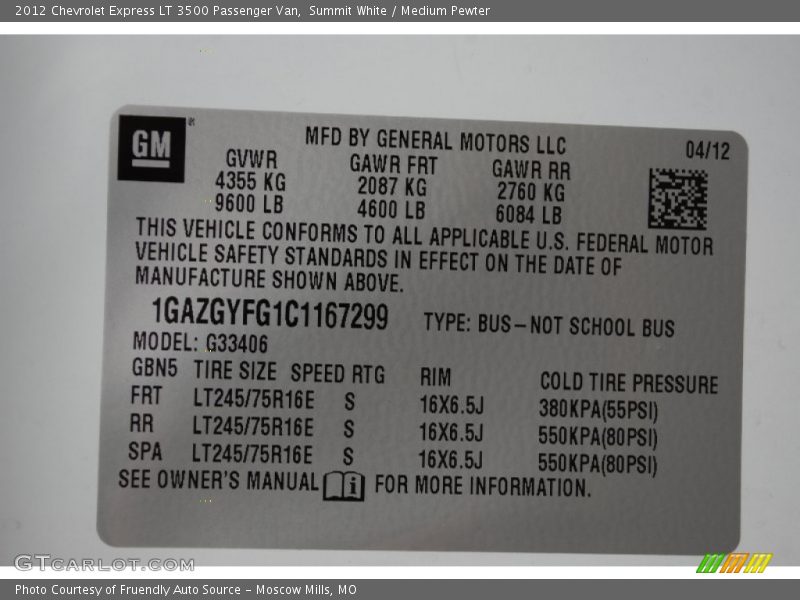 Summit White / Medium Pewter 2012 Chevrolet Express LT 3500 Passenger Van