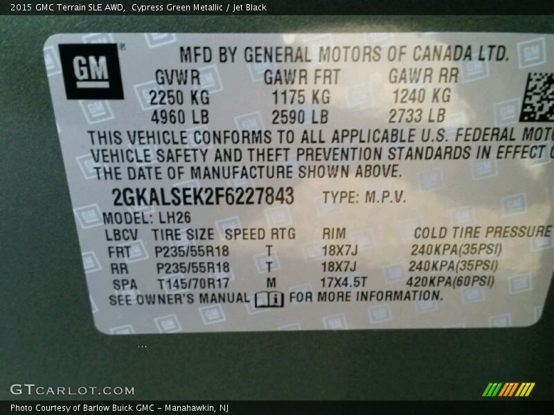 Cypress Green Metallic / Jet Black 2015 GMC Terrain SLE AWD