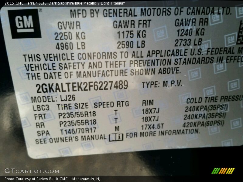 Dark Sapphire Blue Metallic / Light Titanium 2015 GMC Terrain SLT