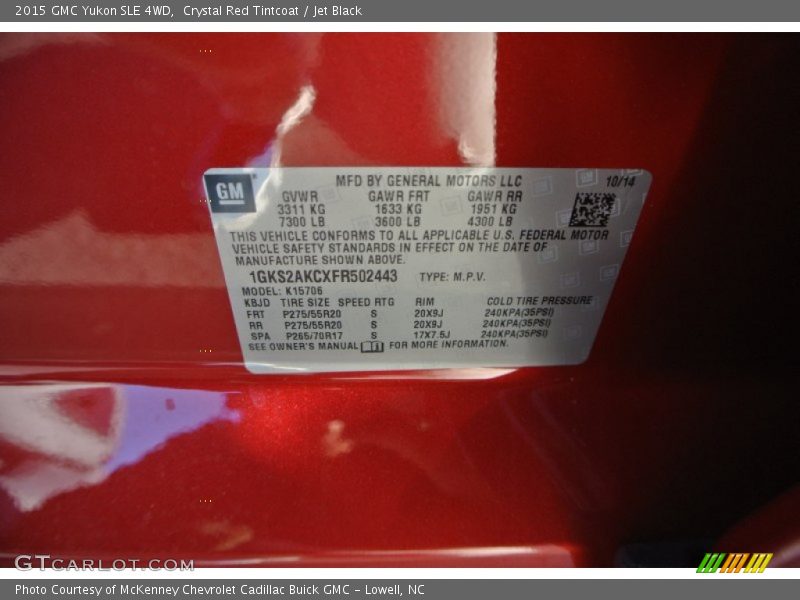 Crystal Red Tintcoat / Jet Black 2015 GMC Yukon SLE 4WD