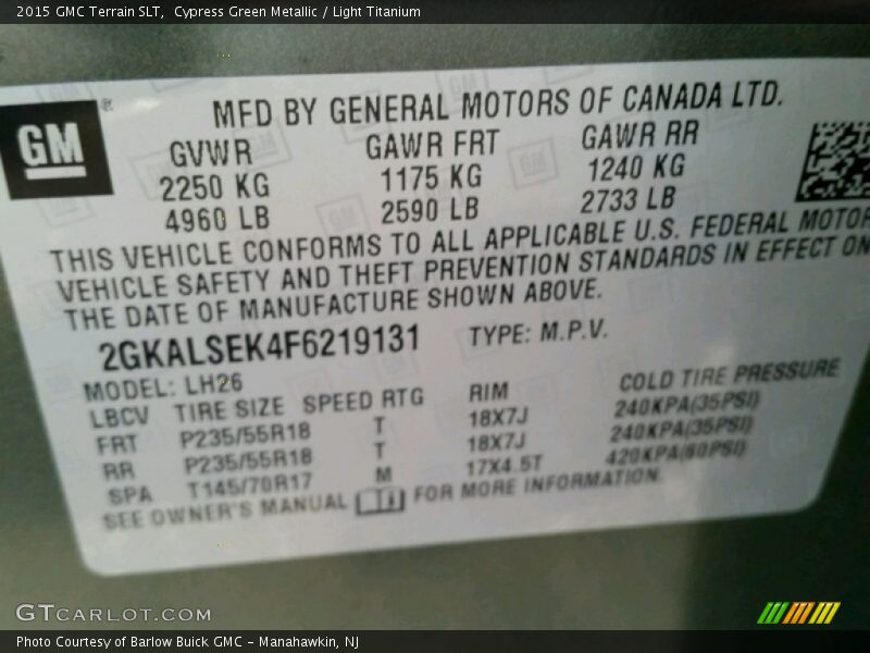 Cypress Green Metallic / Light Titanium 2015 GMC Terrain SLT