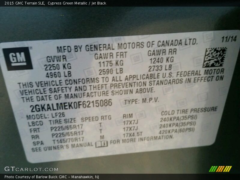 Cypress Green Metallic / Jet Black 2015 GMC Terrain SLE