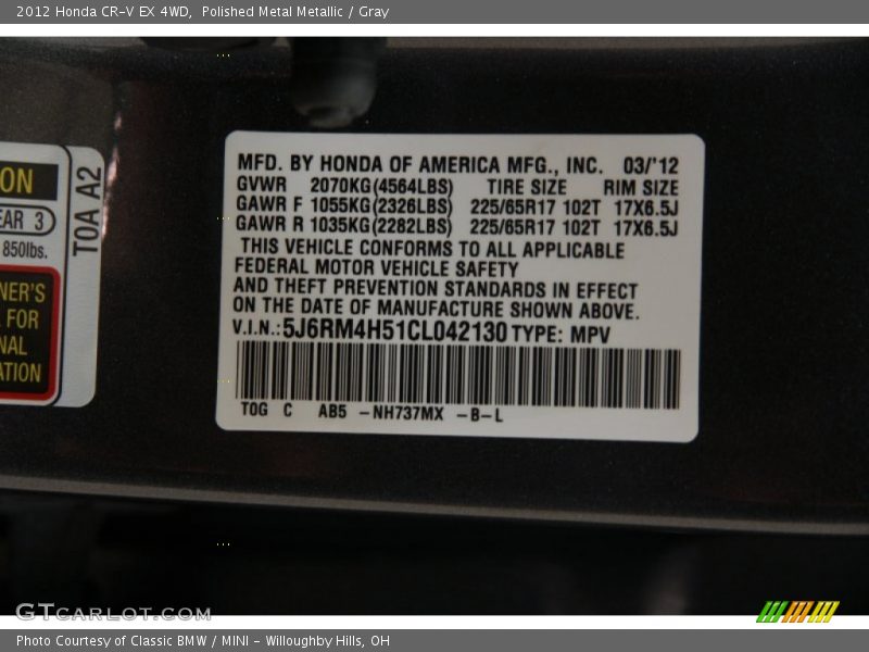 Polished Metal Metallic / Gray 2012 Honda CR-V EX 4WD