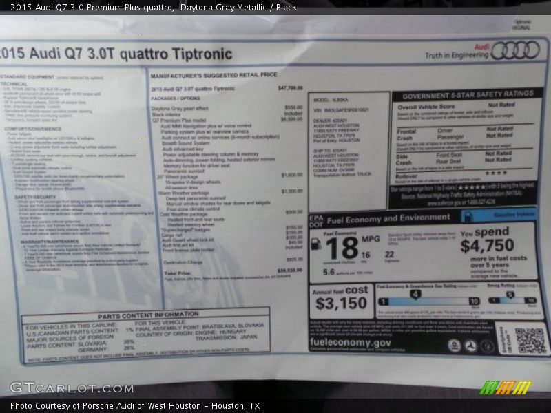 Daytona Gray Metallic / Black 2015 Audi Q7 3.0 Premium Plus quattro