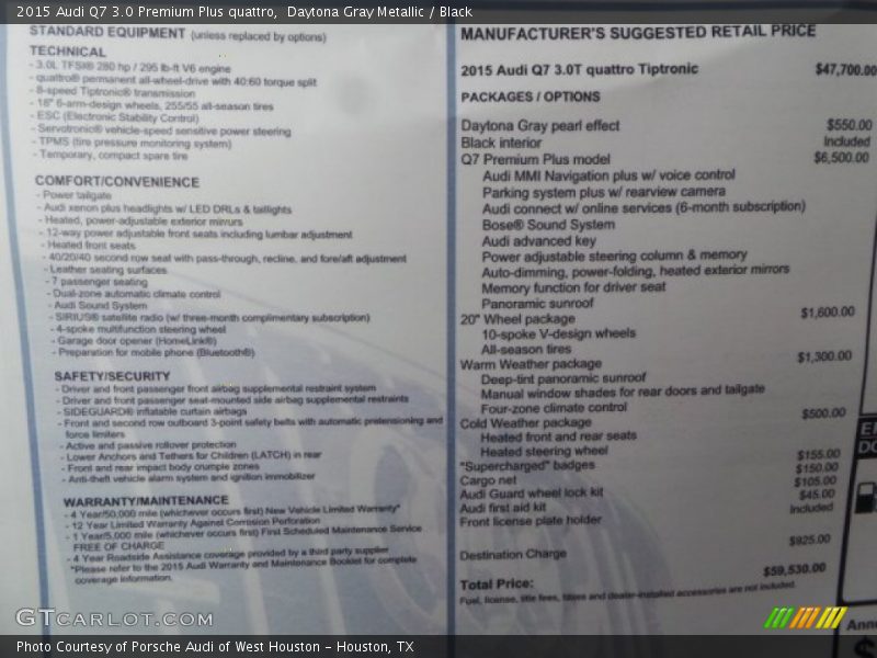 Daytona Gray Metallic / Black 2015 Audi Q7 3.0 Premium Plus quattro