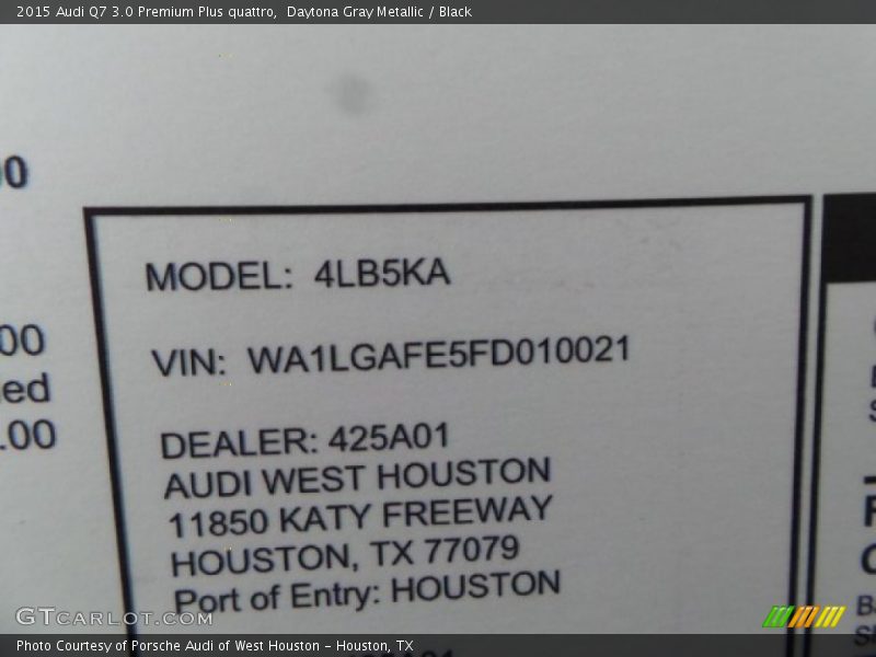 Daytona Gray Metallic / Black 2015 Audi Q7 3.0 Premium Plus quattro