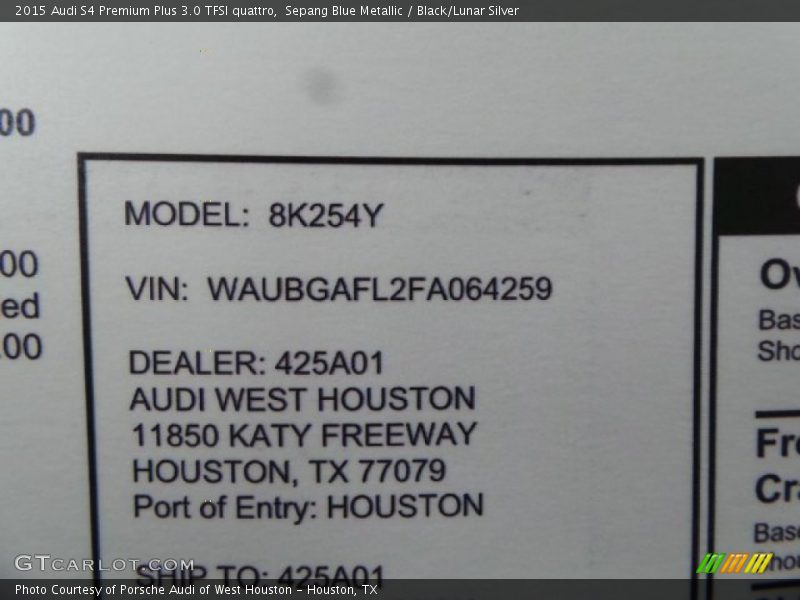 Sepang Blue Metallic / Black/Lunar Silver 2015 Audi S4 Premium Plus 3.0 TFSI quattro