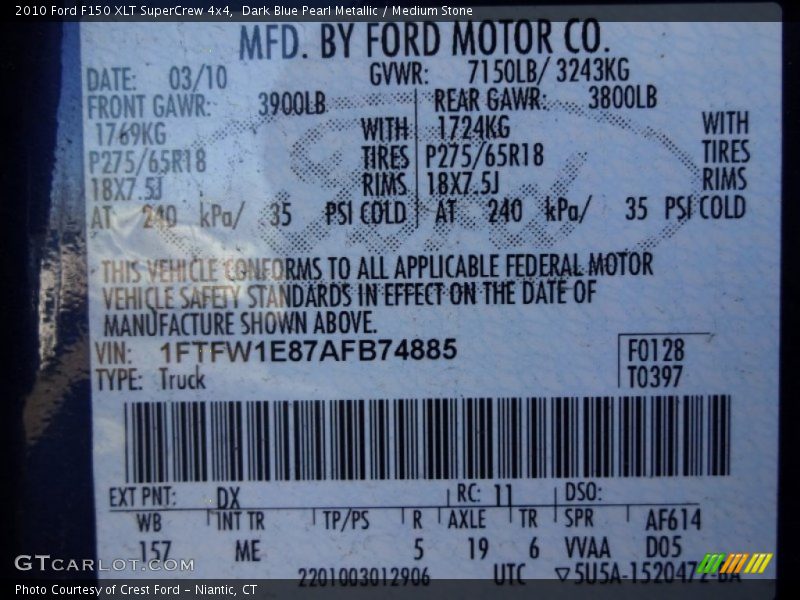 Dark Blue Pearl Metallic / Medium Stone 2010 Ford F150 XLT SuperCrew 4x4