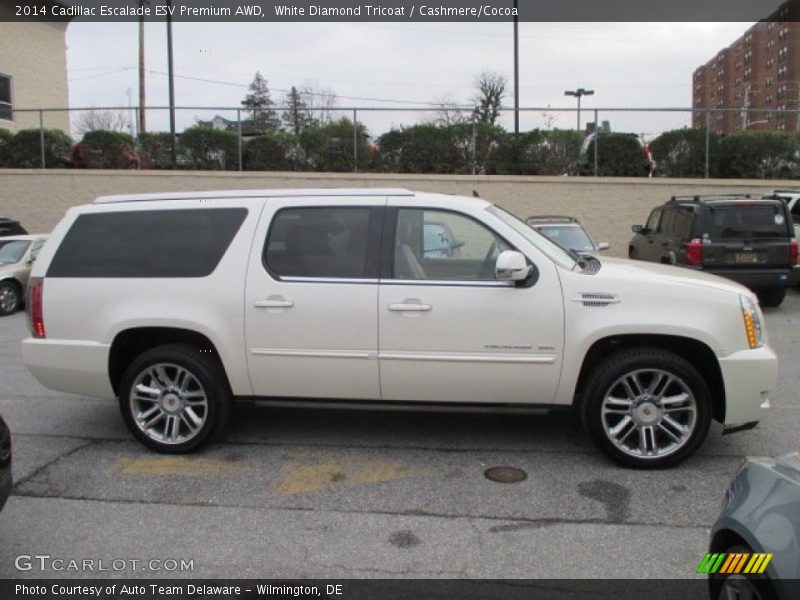 White Diamond Tricoat / Cashmere/Cocoa 2014 Cadillac Escalade ESV Premium AWD