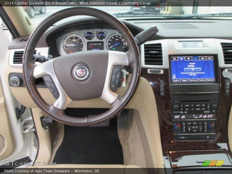 White Diamond Tricoat / Cashmere/Cocoa 2014 Cadillac Escalade ESV Premium AWD