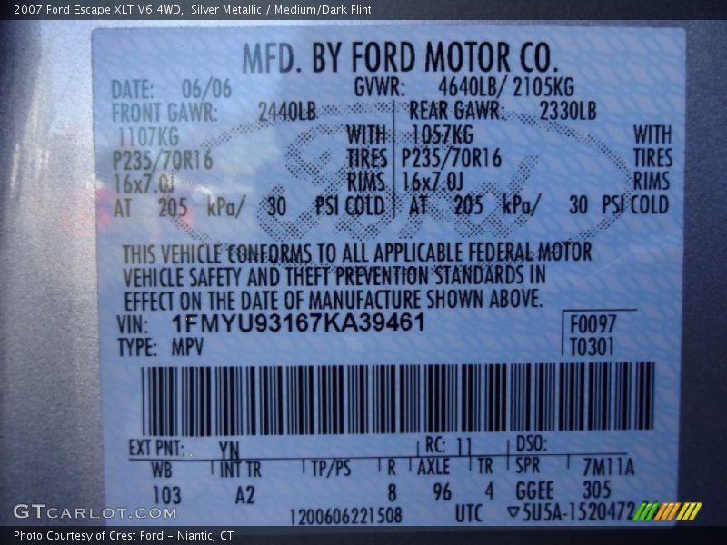 Silver Metallic / Medium/Dark Flint 2007 Ford Escape XLT V6 4WD