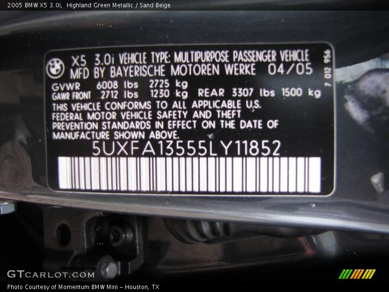 Highland Green Metallic / Sand Beige 2005 BMW X5 3.0i