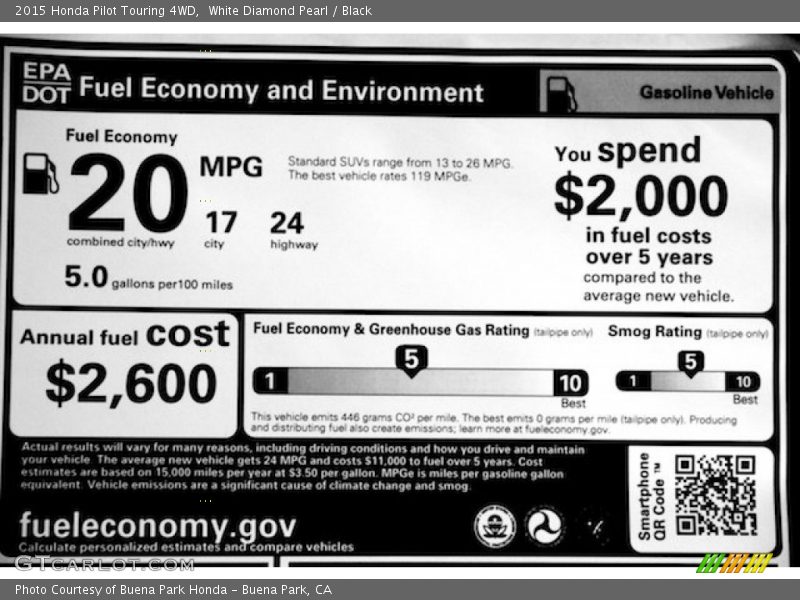 White Diamond Pearl / Black 2015 Honda Pilot Touring 4WD