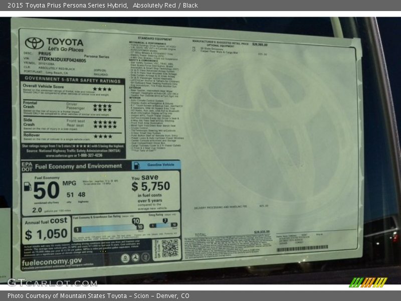 Absolutely Red / Black 2015 Toyota Prius Persona Series Hybrid