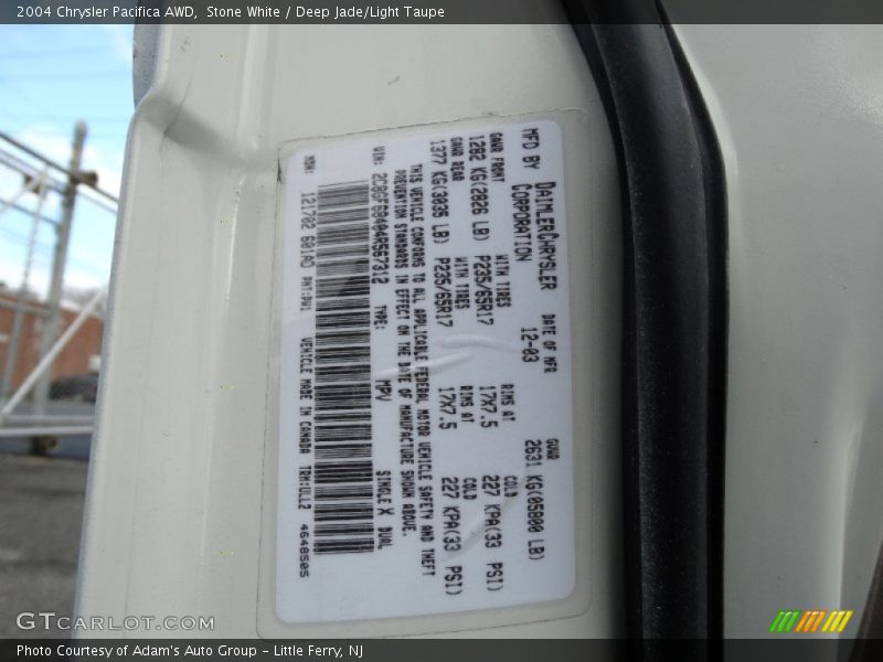 Stone White / Deep Jade/Light Taupe 2004 Chrysler Pacifica AWD