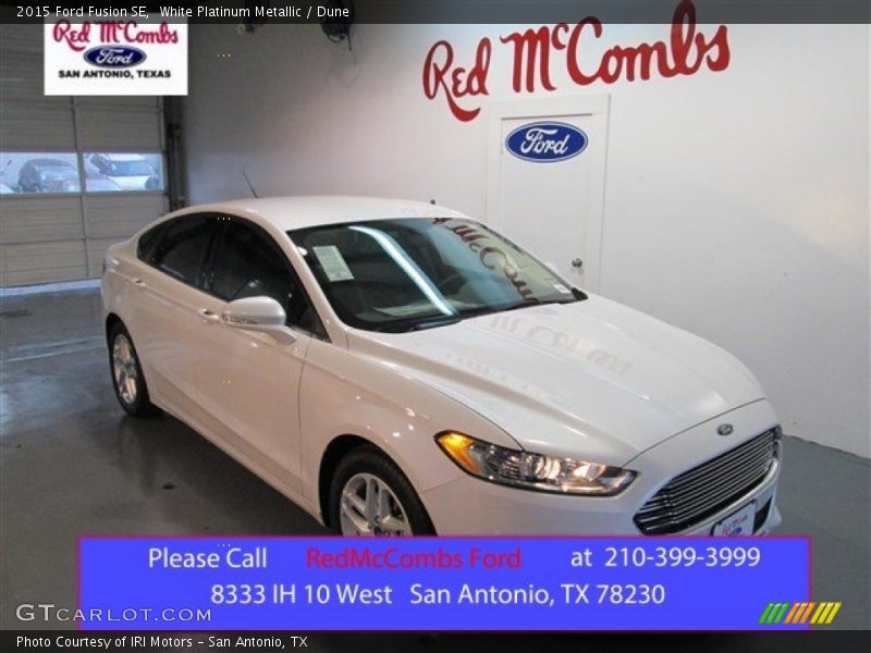 White Platinum Metallic / Dune 2015 Ford Fusion SE