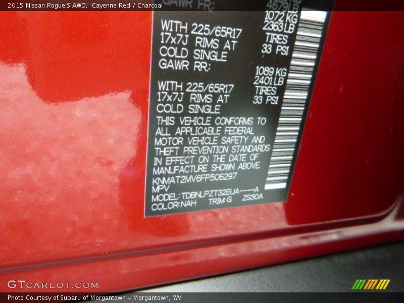 Cayenne Red / Charcoal 2015 Nissan Rogue S AWD