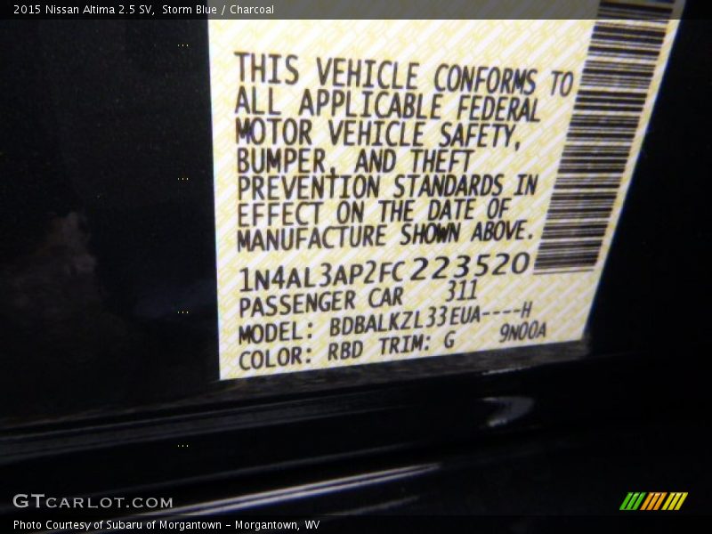 Storm Blue / Charcoal 2015 Nissan Altima 2.5 SV