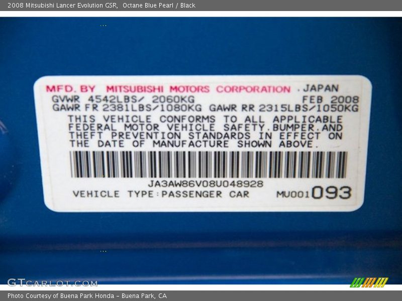 Octane Blue Pearl / Black 2008 Mitsubishi Lancer Evolution GSR