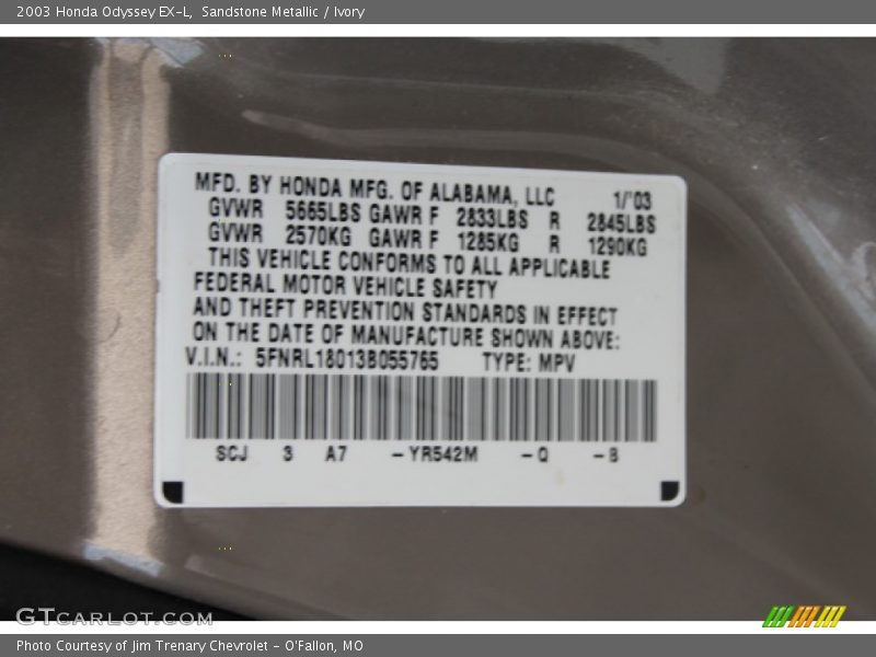 Sandstone Metallic / Ivory 2003 Honda Odyssey EX-L