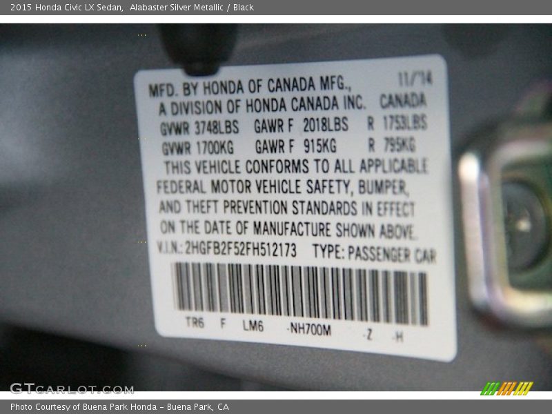Alabaster Silver Metallic / Black 2015 Honda Civic LX Sedan