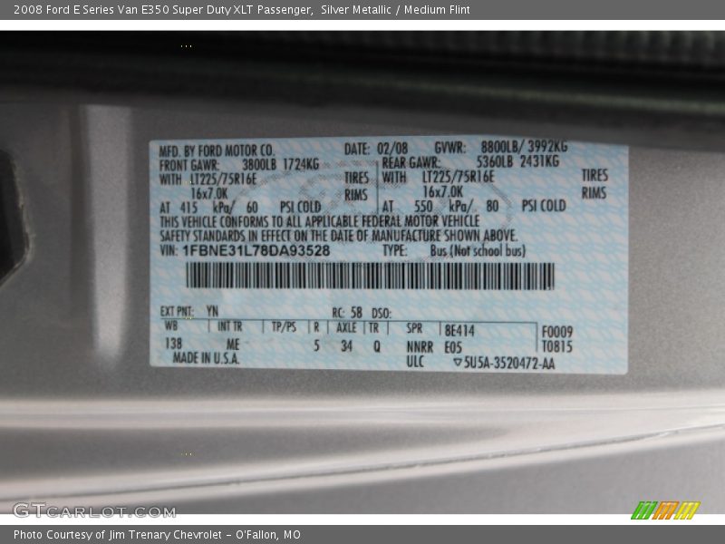 Silver Metallic / Medium Flint 2008 Ford E Series Van E350 Super Duty XLT Passenger
