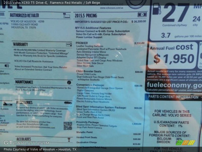 Flamenco Red Metallic / Soft Beige 2015 Volvo XC60 T5 Drive-E