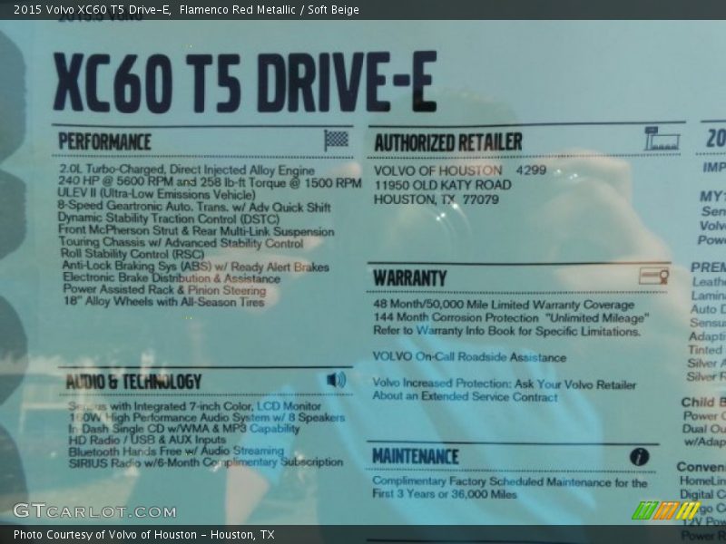 Flamenco Red Metallic / Soft Beige 2015 Volvo XC60 T5 Drive-E